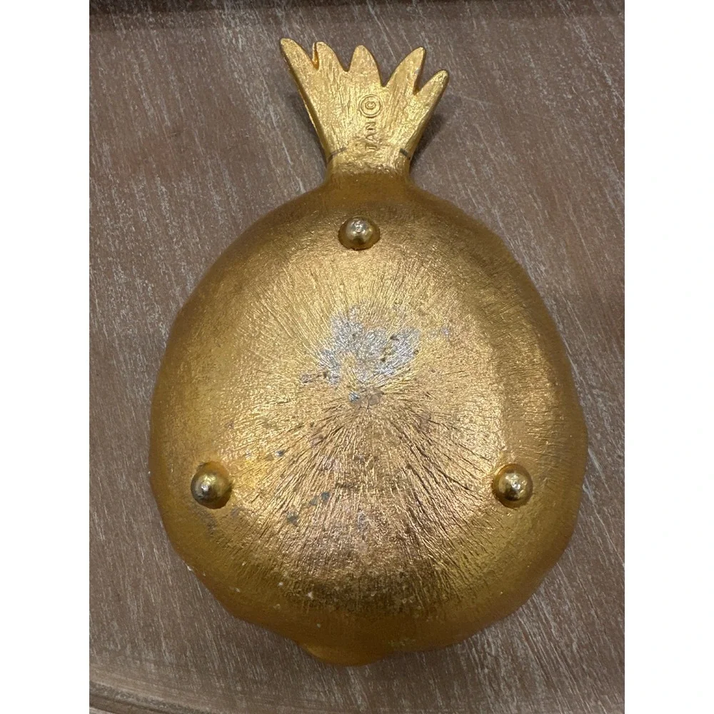Rare Vintage Tano Signed Gold Pineapple Catchall Tray - Footed Vanity Dish